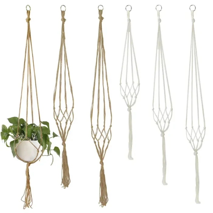 Handmade Flower Hanging Pot Rope Net Macrame Plant Hanger Flower Pot for Home Wall Decoration Courtyard Garden Planter Basket - Image 2