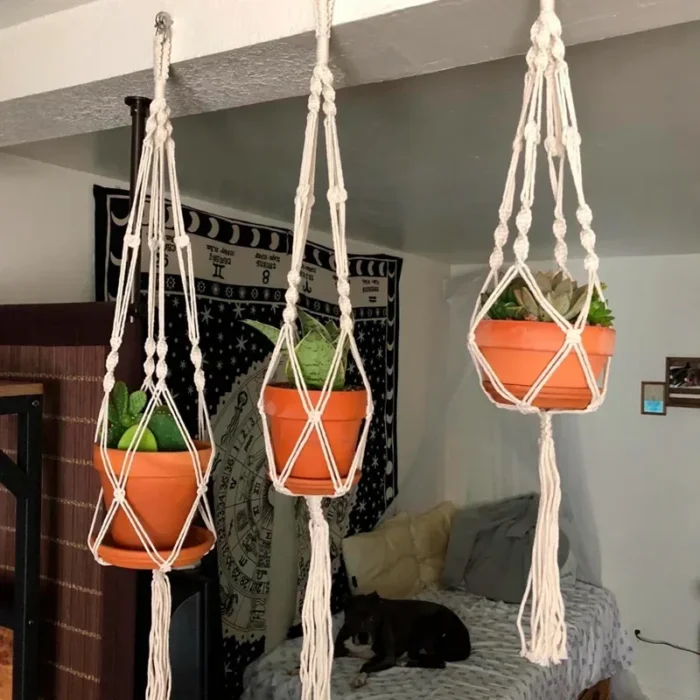 Handmade Flower Hanging Pot Rope Net Macrame Plant Hanger Flower Pot for Home Wall Decoration Courtyard Garden Planter Basket - Image 1