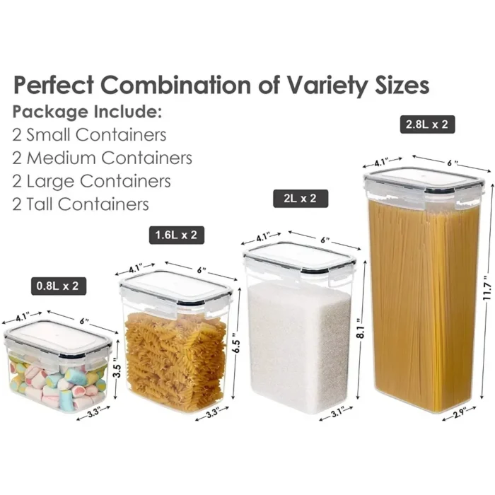 Kitchen Food Storage Containers Set, Pantry Organization and with Easy Lock Lids, 8 Pieces &Organ - Image 2