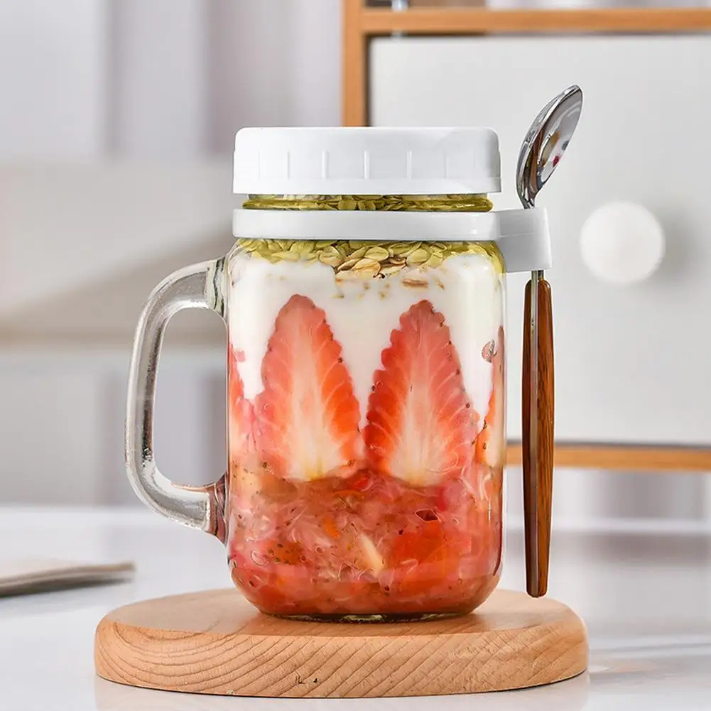 Overnight-Oats-Jars-Milk-Fruit-Salad-Food-Storage-Container-Glass-Breakfast-Cup-With-Spoon-Coffee-Tea.webp Overnight Oats Jars Milk Fruit Salad Food Storage Container Glass Breakfast Cup With Spoon Coffee Tea Can Kitchen Item - Image 1