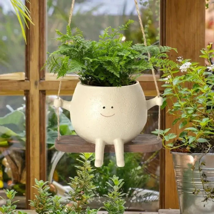 Plant Hanger Baskets Lovely Swing Face Planter Pot Succulent Flower Pots Balcony Wall Hanging Planter Decor Home Garden Supplies - Image 5